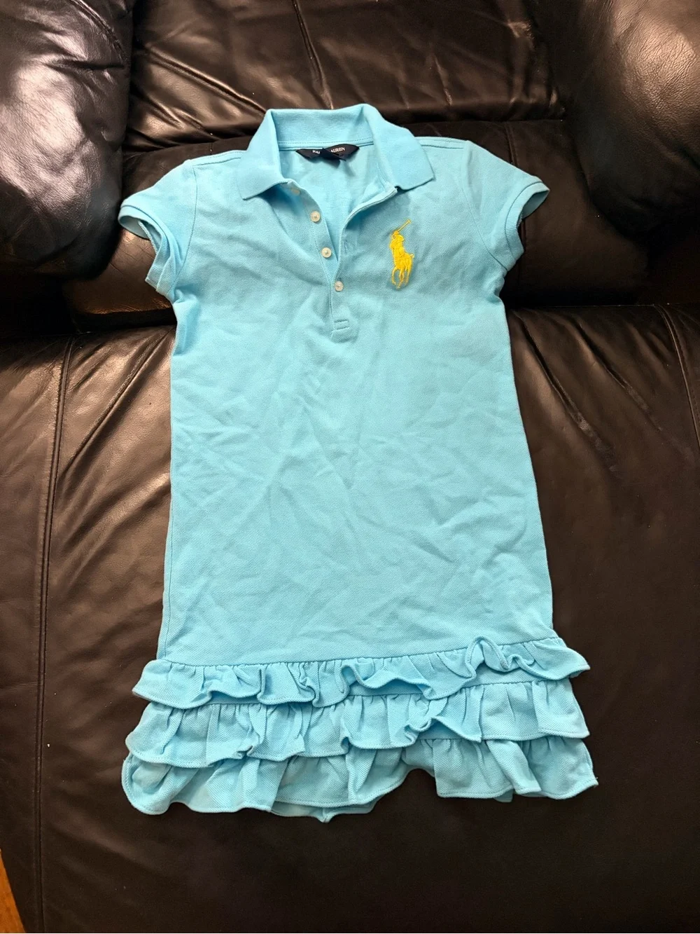 Ralph Lauren Girls Aqua Polo Dress with Yellow Pony
